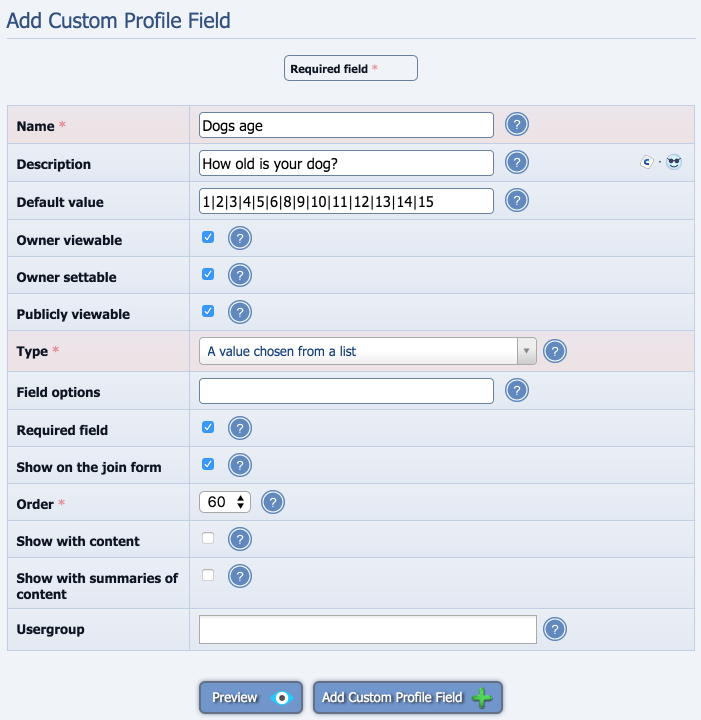 Default values to your Custom Profile Field