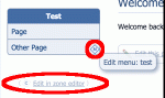 Links to edit a panel page (via the Zone Editor) and to edit menus