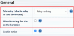 Telemetry options under Privacy / legal compliance options