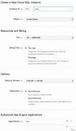 Creating a Google Cloud SQL instance.