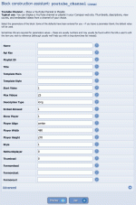 Setting youtube channnel block options in the Block construction assistant