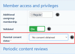 The parental consent member setting (note it will not be visible on your own settings)