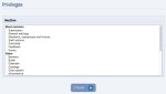 Choosing a privileges section to manage